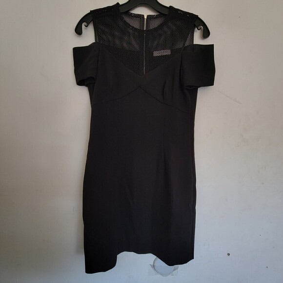 Sandro Black Mesh Cold Shoulder Short Sleeve Exposed Zipper Cocktail Dress Sz 1